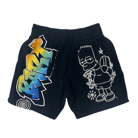 The Simpsons Bart Simpson Fleece Shorts Men’s Black Graffiti 8" Inseam - Picture 1 of 4